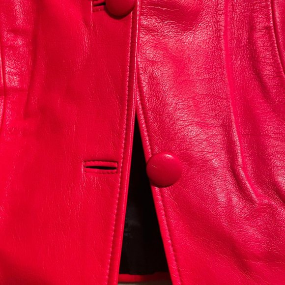 Like New USA MADE S Genuine Leather Cropped La ROXX Collared Jacket Buttoned RED - Picture 4 of 5